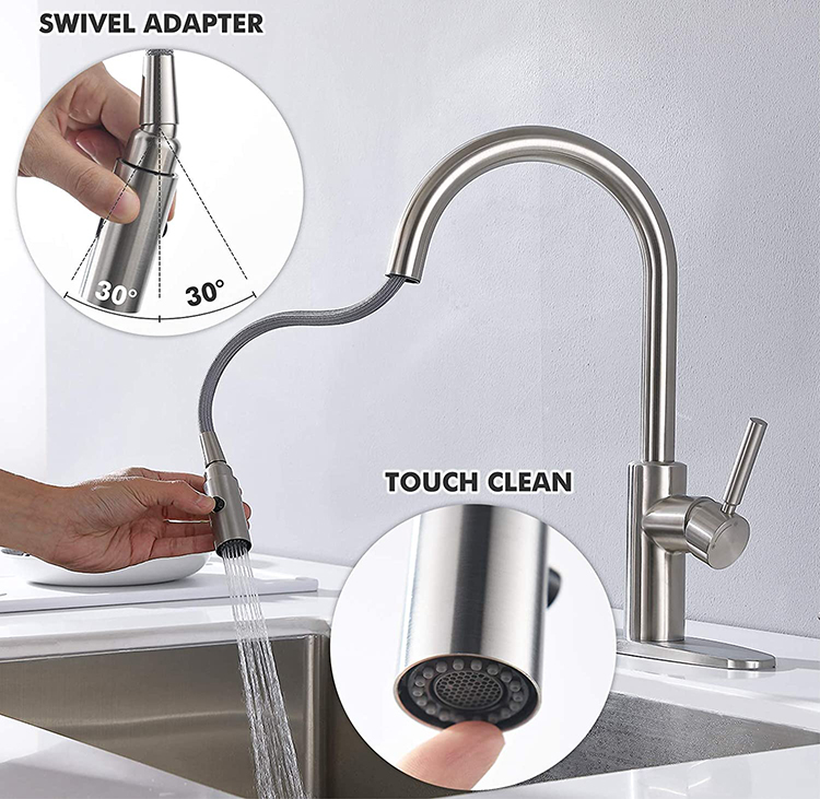 Amazon Hot Sale 304 Stainless Steel Kitchen Taps Hot And Cold Water Pull Down Kitchen Faucets with Sprayer