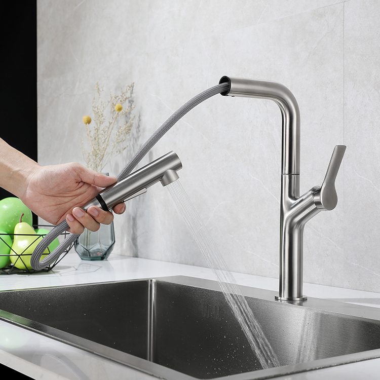 High Quality One Handle Hot Cold Kitchen Faucet 304 Stainless Steel Kitchen Faucet with Side Sprayer