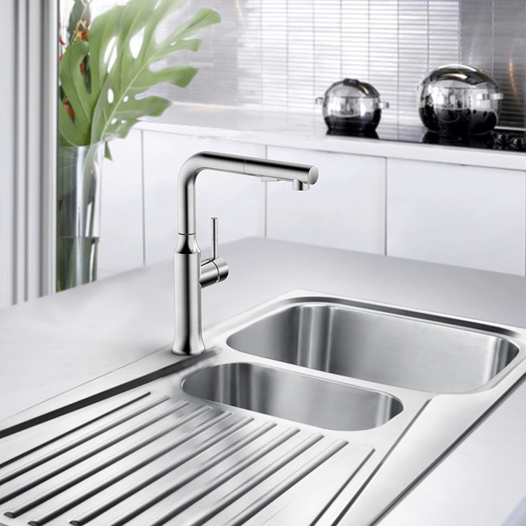 China Kitchen Faucet Brushed Stainless Steel 304 Kitchen Sink Tap Pull Out Kitchen Faucet