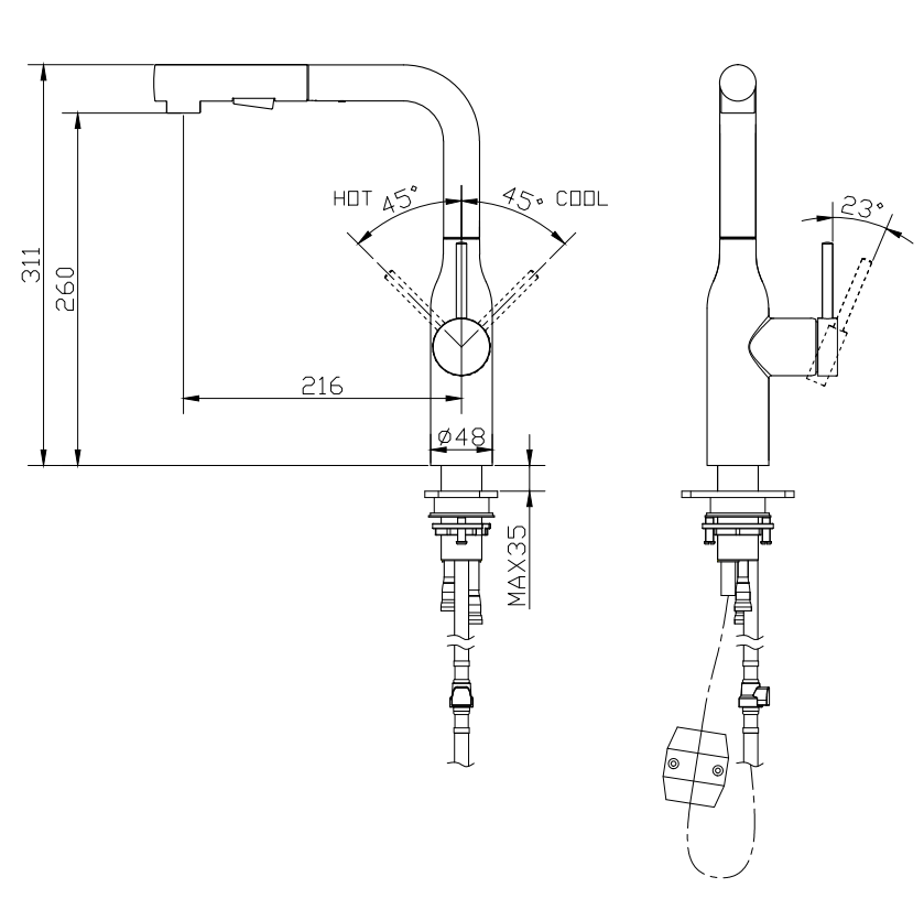 360 Degree Rotate Mixer Tap Modern Stainless Steel Single Handle Single Hole Pull Out Kitchen Faucet for Sink