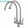 Deck Mounted Cold Water Only Flexible Neck Dual Handle Faucets Double Kitchen Faucet for Malaysia Market