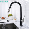 The New Design Single Handle Stainless Steel Mixer Black Water Faucet Pull-Down Kitchen Faucet