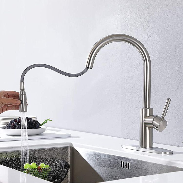 Amazon Hot Sale Kitchen Faucet Stainless Steel 304 Water Tap Pull Down Sprayer Kitchen Mixer Sink Faucets