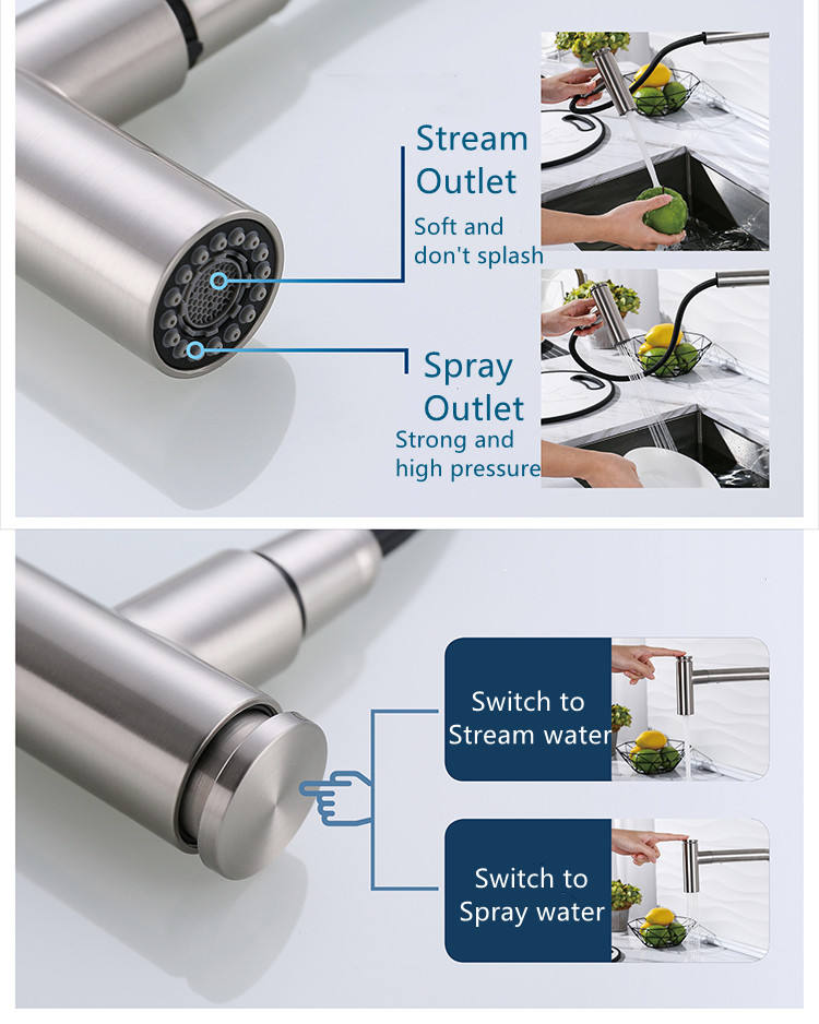 Commercial Kitchen Faucet Single Lever Pull Out Sprayer Flexible Mixer