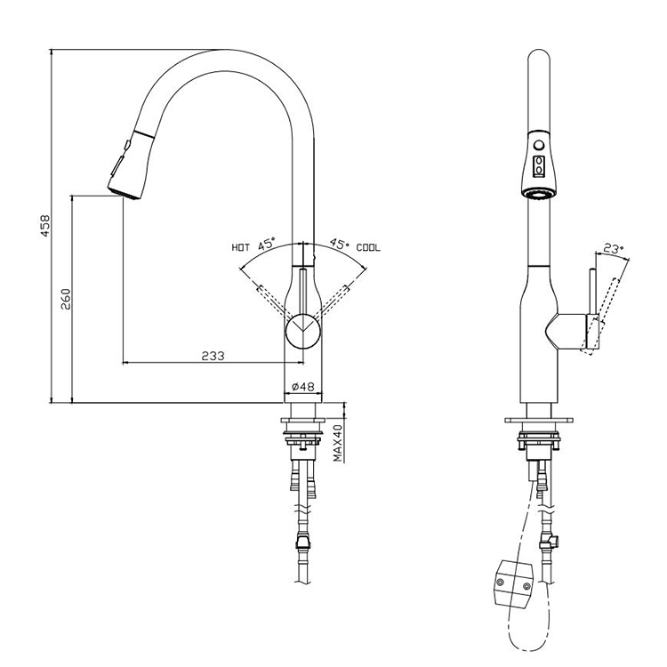 High Quality Deck Mount Faucet 304 Stainless Steel Kitchen Faucet Black Kitchen Sink Taps