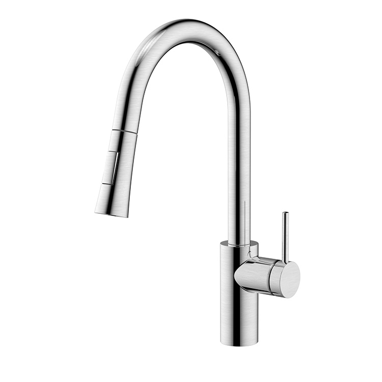 China Faucet 304 Stainless Steel Kitchen Sink Tap Single Handle Brushed Surface Pull Down Stainless Kitchen Faucets