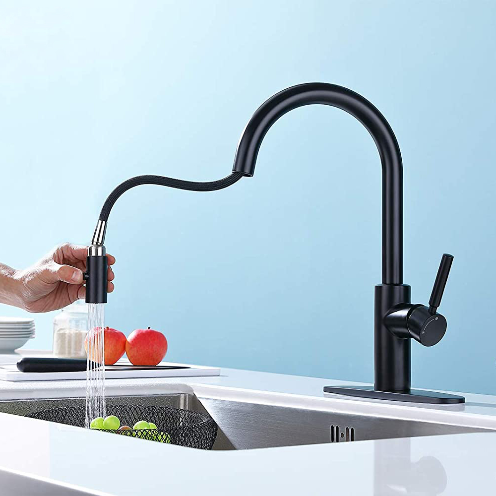 Amazon Hot Selling Kitchen Faucet Pull Down Spray Stainless Steel 304 Matte Black Kitchen Faucet
