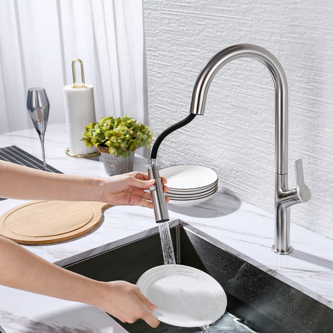 High-end Modern Brushed Stainless Steel 304 Faucet Tap Lead-free Kitchen Mixer Pull-down Kitchen Faucet