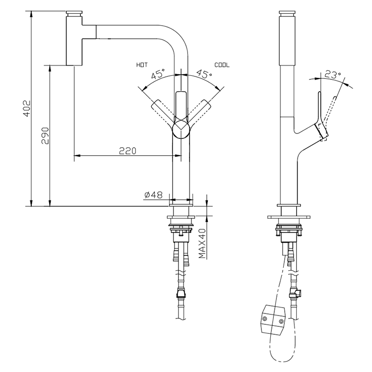 Professional 304 Stainless Steel Kitchen Faucet Single Level 360 Rotating Faucet Pull Out Kitchen Tap
